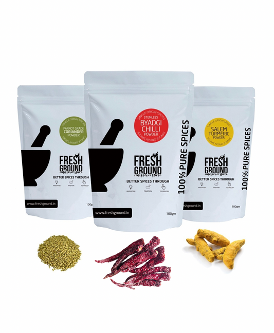 Bundle of Byadagi Chilli Powder + Rajasthani Coriander Powder + Salem Turmeric Powder
